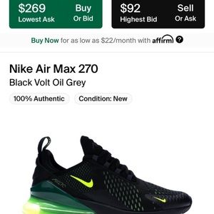 Air max 270s Black Volt Oil Grey